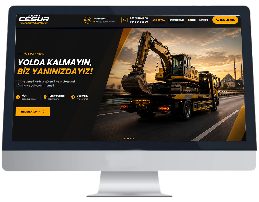 Konya Cesur Oto Kurtarıcı Modern Ve Mobil Uyumlu Kurumsal Web Sitesi